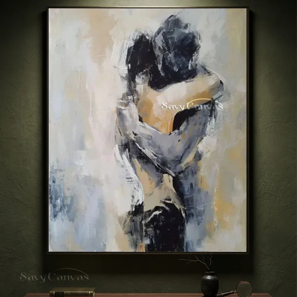 Abstract Couple Embrace Painting | Large Vertical Romantic Wall Art #ZZ 190