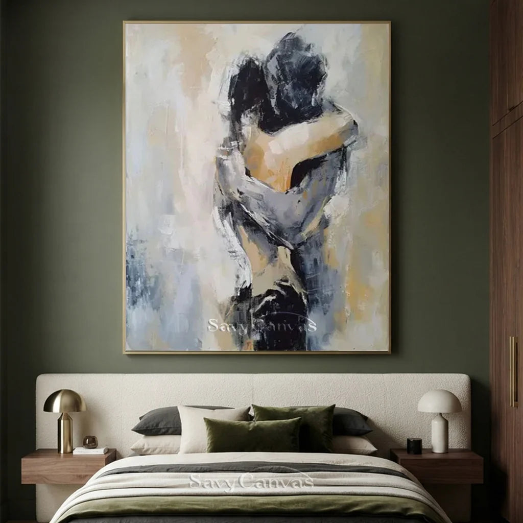 Abstract Couple Embrace Painting | Large Vertical Romantic Wall Art #ZZ 190