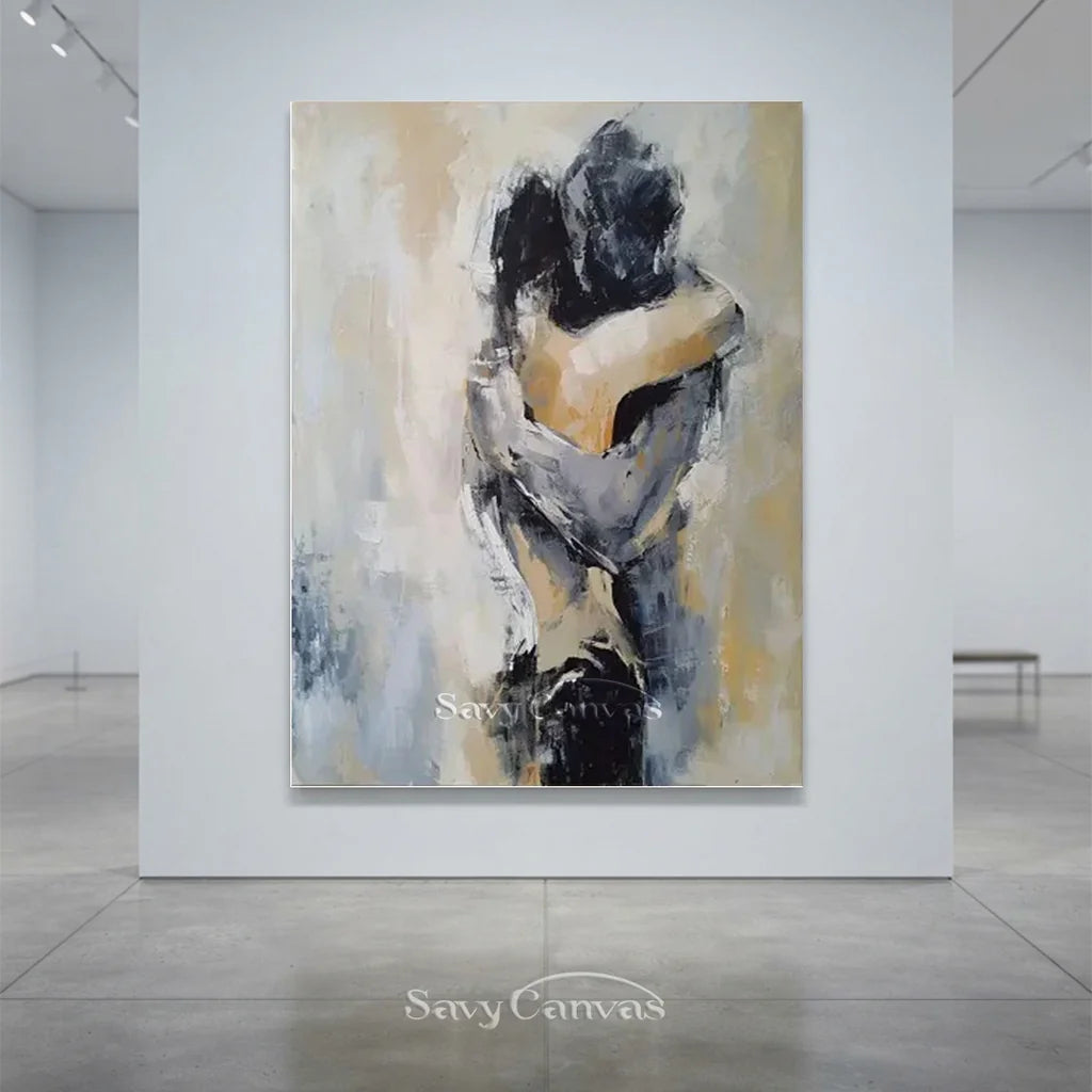 Abstract Couple Embrace Painting | Large Vertical Romantic Wall Art #ZZ 190