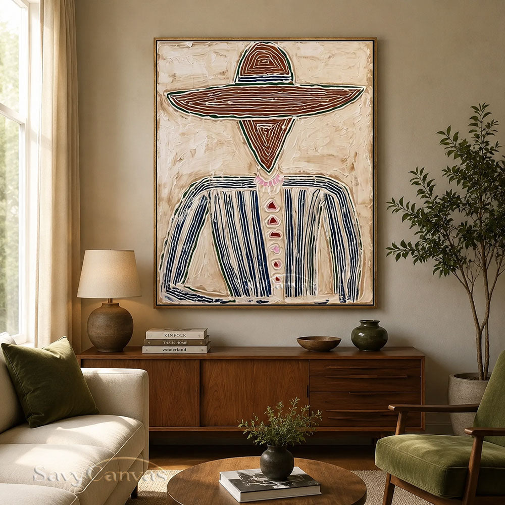 Abstract Cowboy Oil Painting Textured Beige Wall Art #SS 205