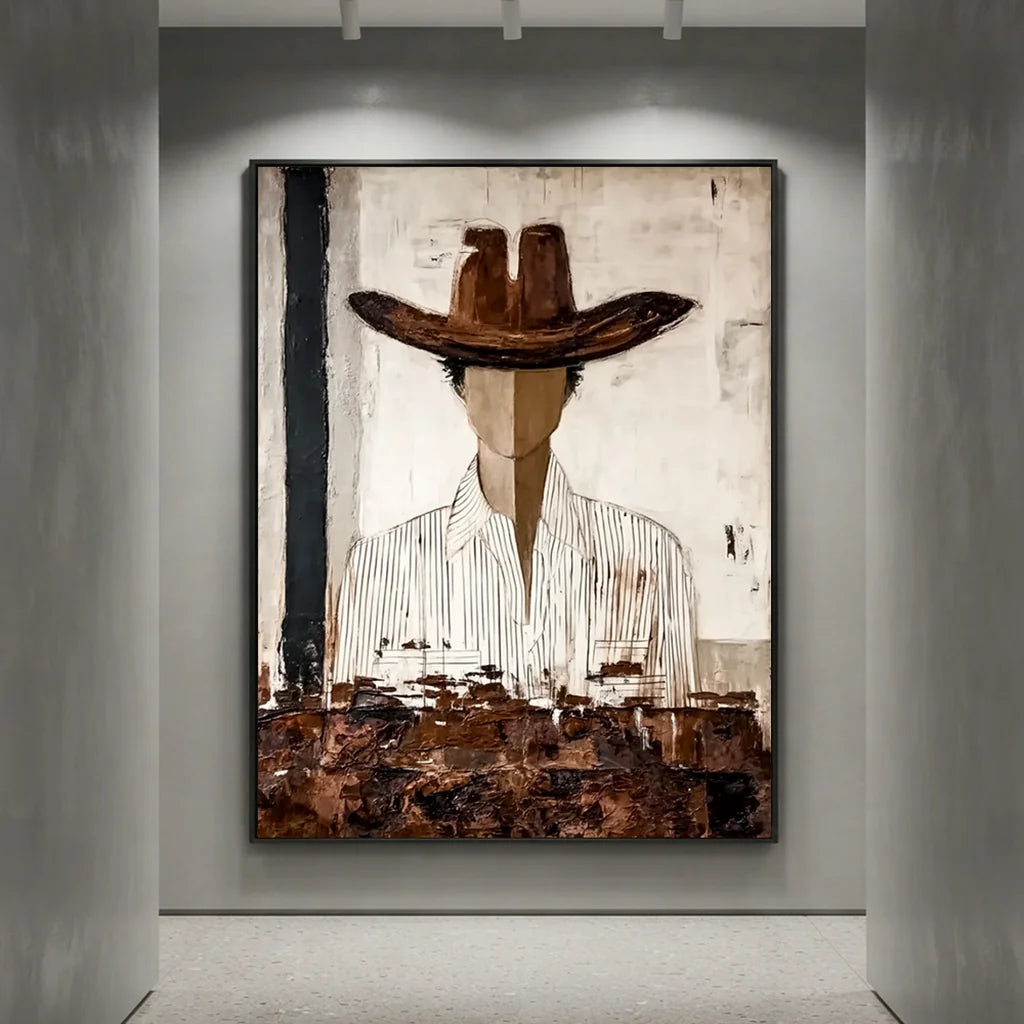 Abstract Cowboy Oil Painting, Brown & White #SS 304