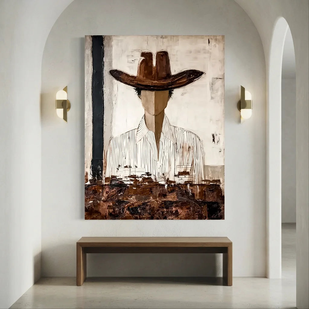 Abstract Cowboy Oil Painting, Brown & White #SS 304