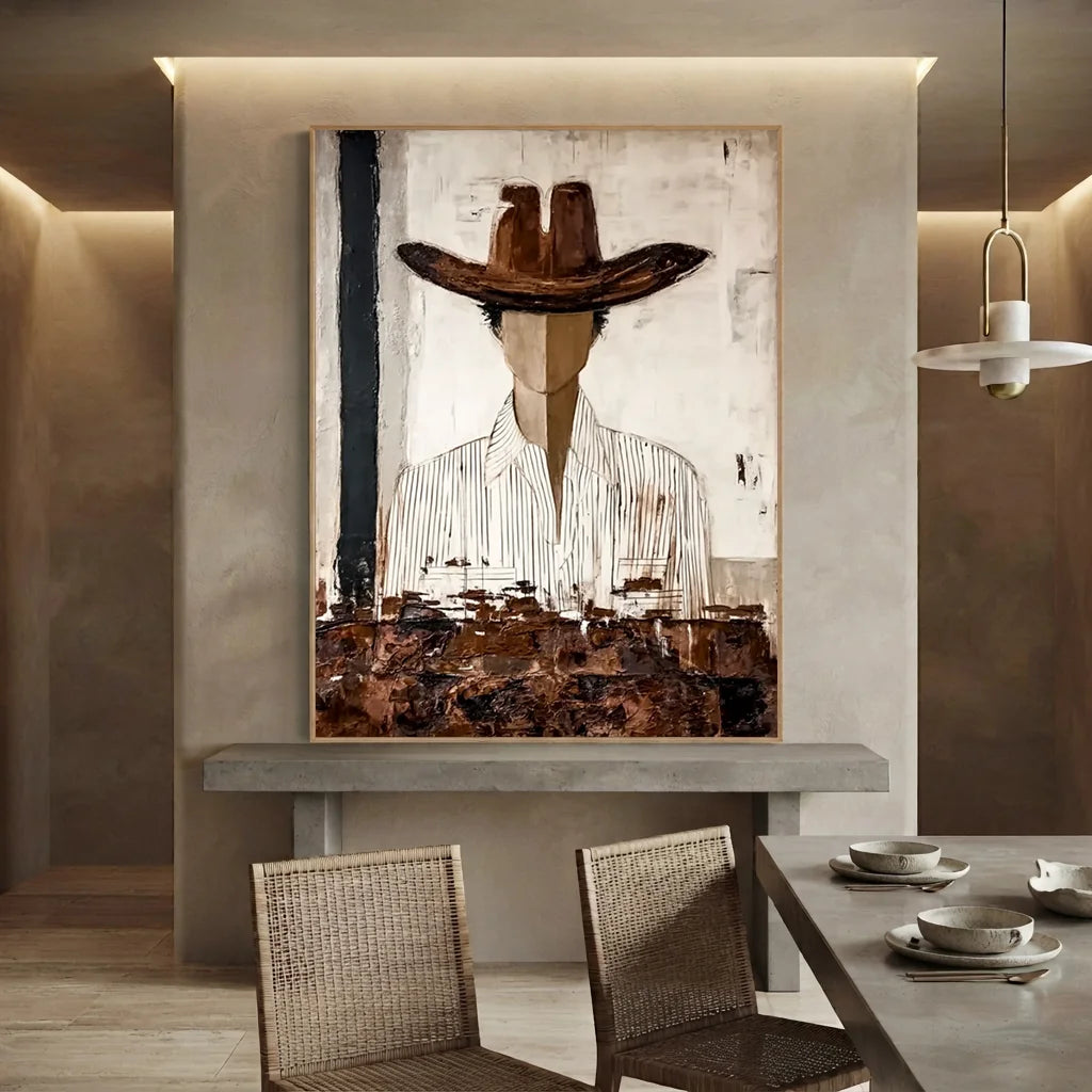 Abstract Cowboy Oil Painting, Brown & White #SS 304