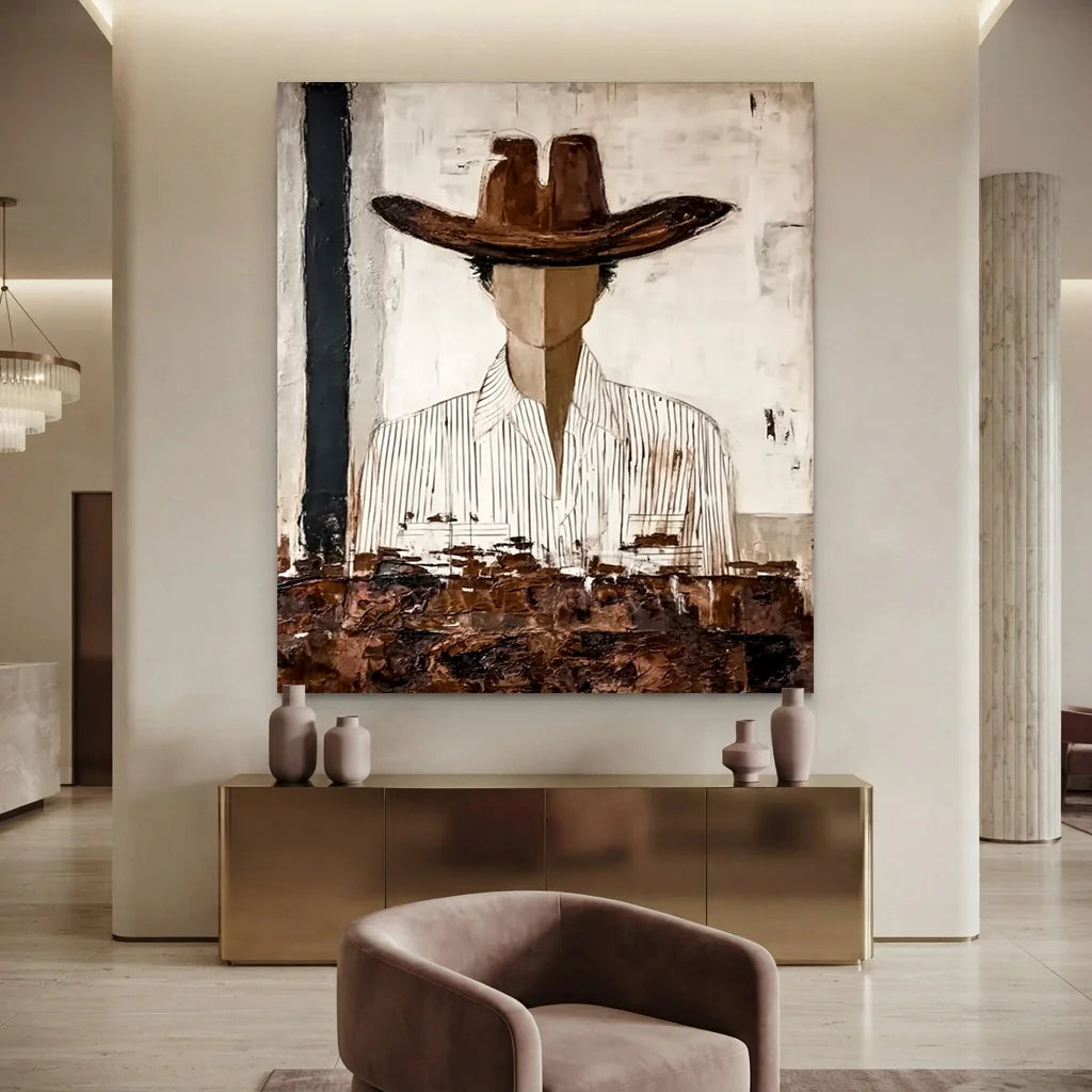 Abstract Cowboy Oil Painting, Brown & White #SS 304