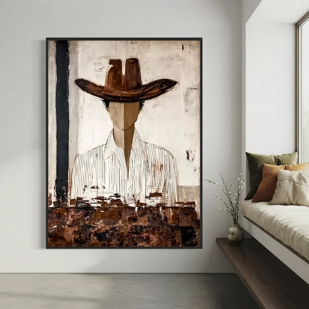 Abstract Cowboy Oil Painting, Brown & White #SS 304