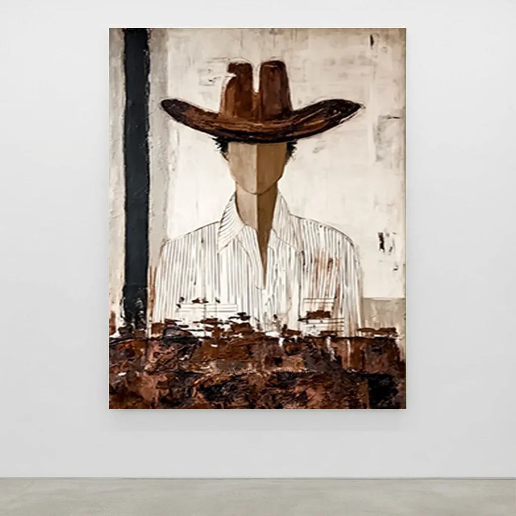 Abstract Cowboy Oil Painting, Brown & White #SS 304
