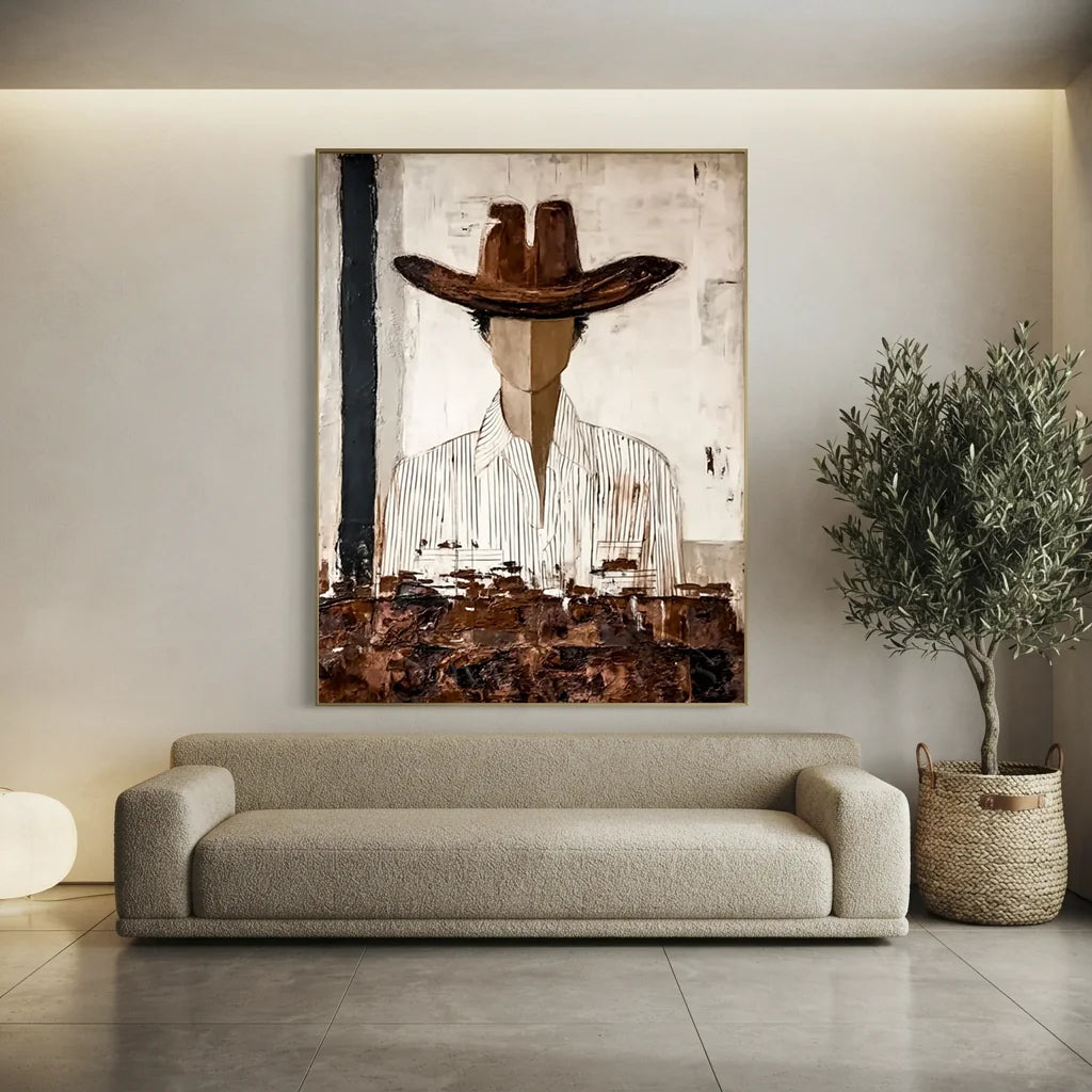 Abstract Cowboy Oil Painting, Brown & White #SS 304