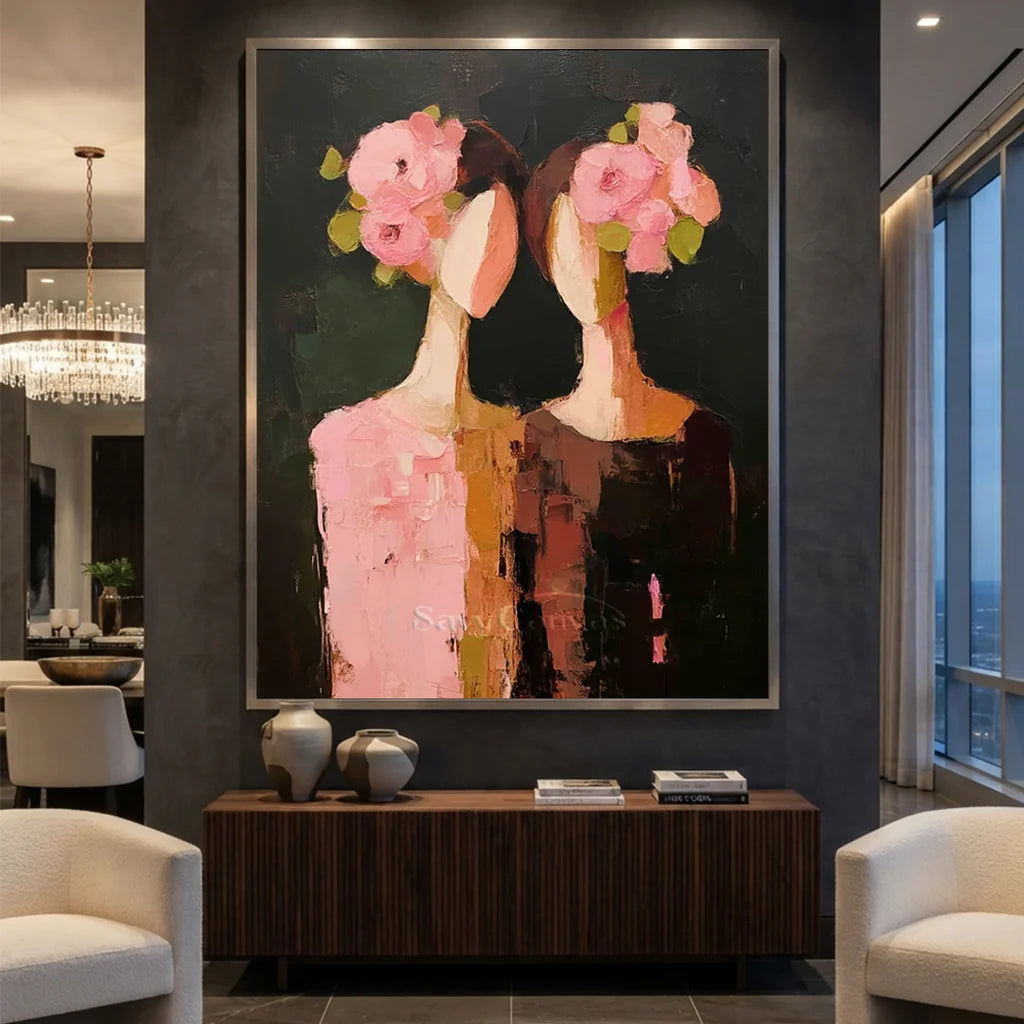 Handcrafted Abstract Floral People Oil Painting #SS 305
