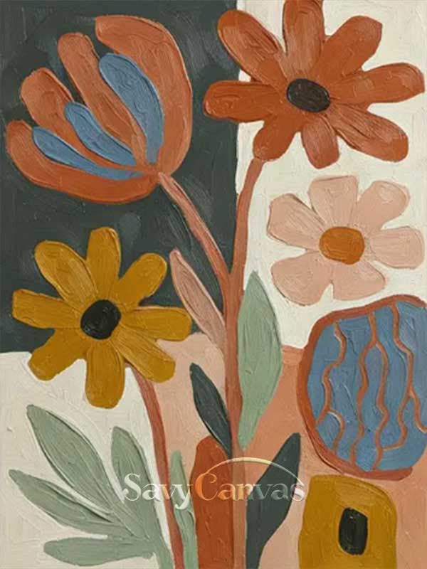 Mid-Century Abstract Floral Oil Painting Retro Canvas Art #AA 547