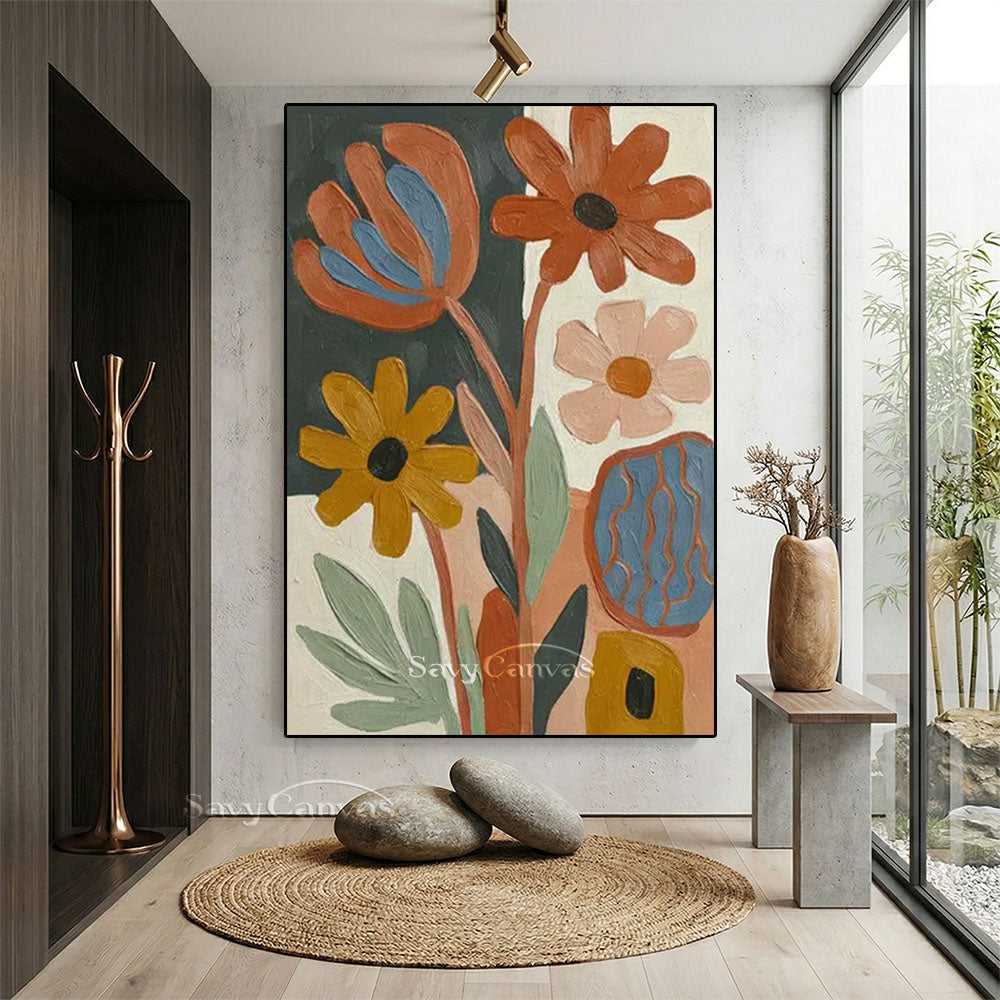 Mid-Century Abstract Floral Oil Painting Retro Canvas Art #AA 547