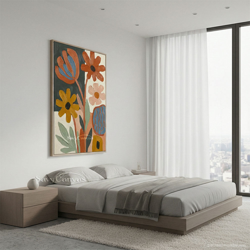 Mid-Century Abstract Floral Oil Painting Retro Canvas Art #AA 547