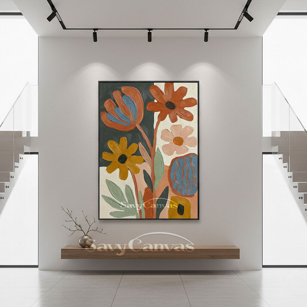 Mid-Century Abstract Floral Oil Painting Retro Canvas Art #AA 547