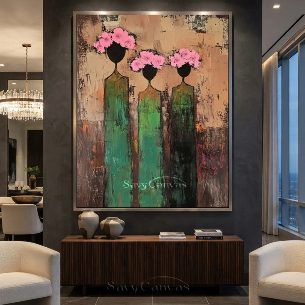 Hand-Painted Abstract Trio Floral Oil Painting #SS 286