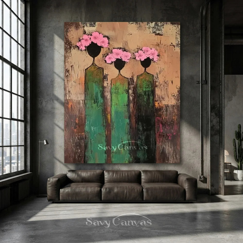 Hand-Painted Abstract Trio Floral Oil Painting #SS 286