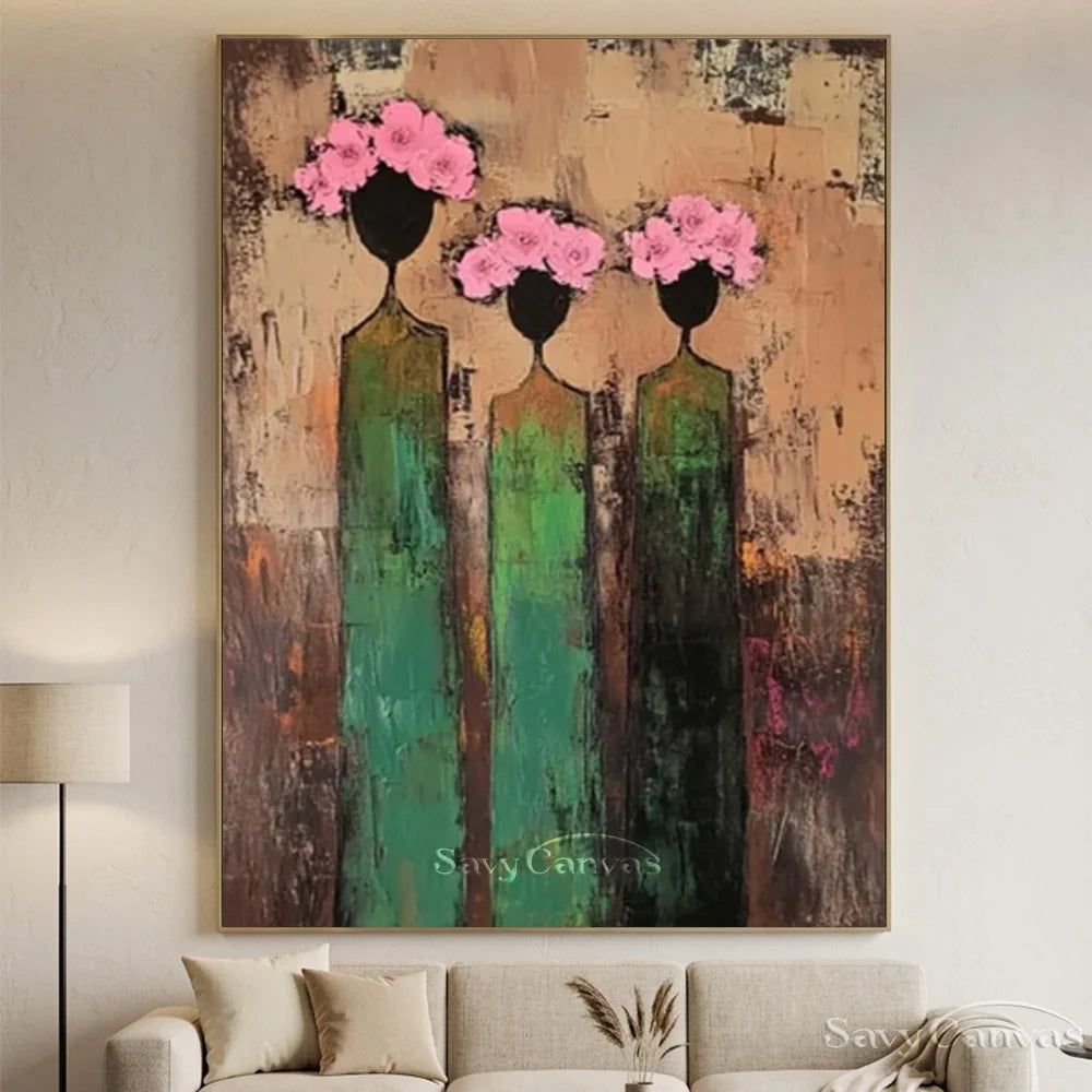 Hand-Painted Abstract Trio Floral Oil Painting #SS 286