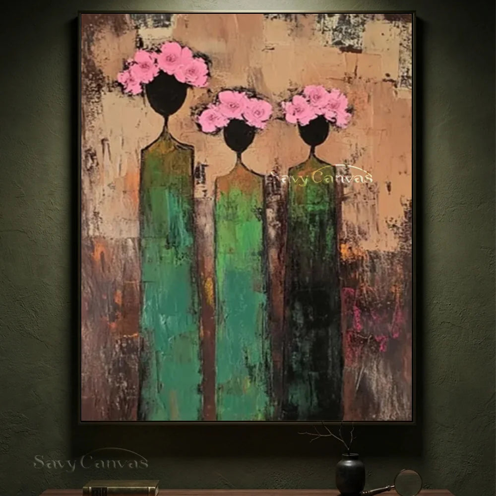 Hand-Painted Abstract Trio Floral Oil Painting #SS 286