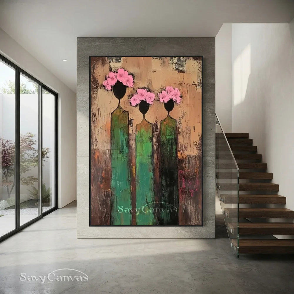 Hand-Painted Abstract Trio Floral Oil Painting #SS 286