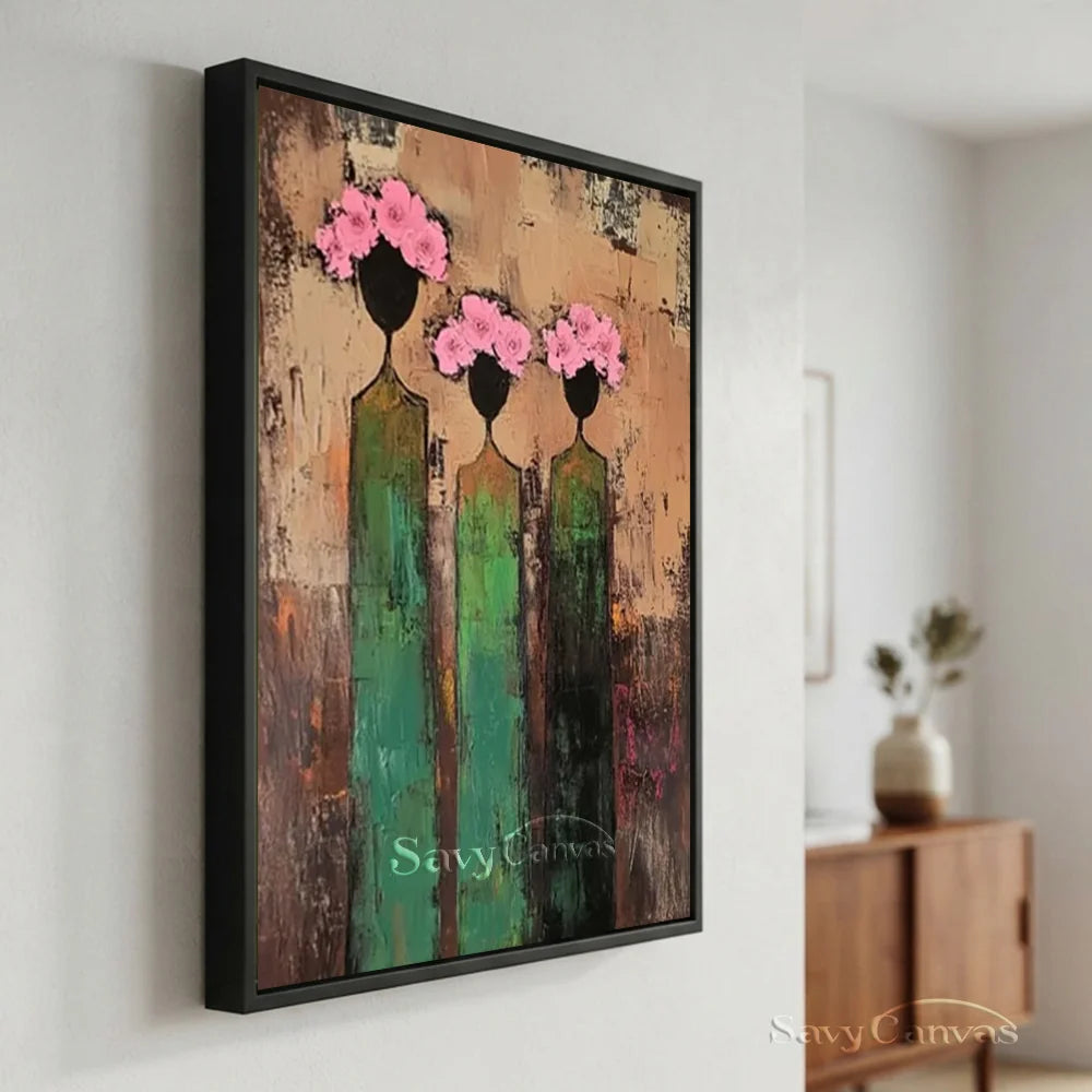 Hand-Painted Abstract Trio Floral Oil Painting #SS 286