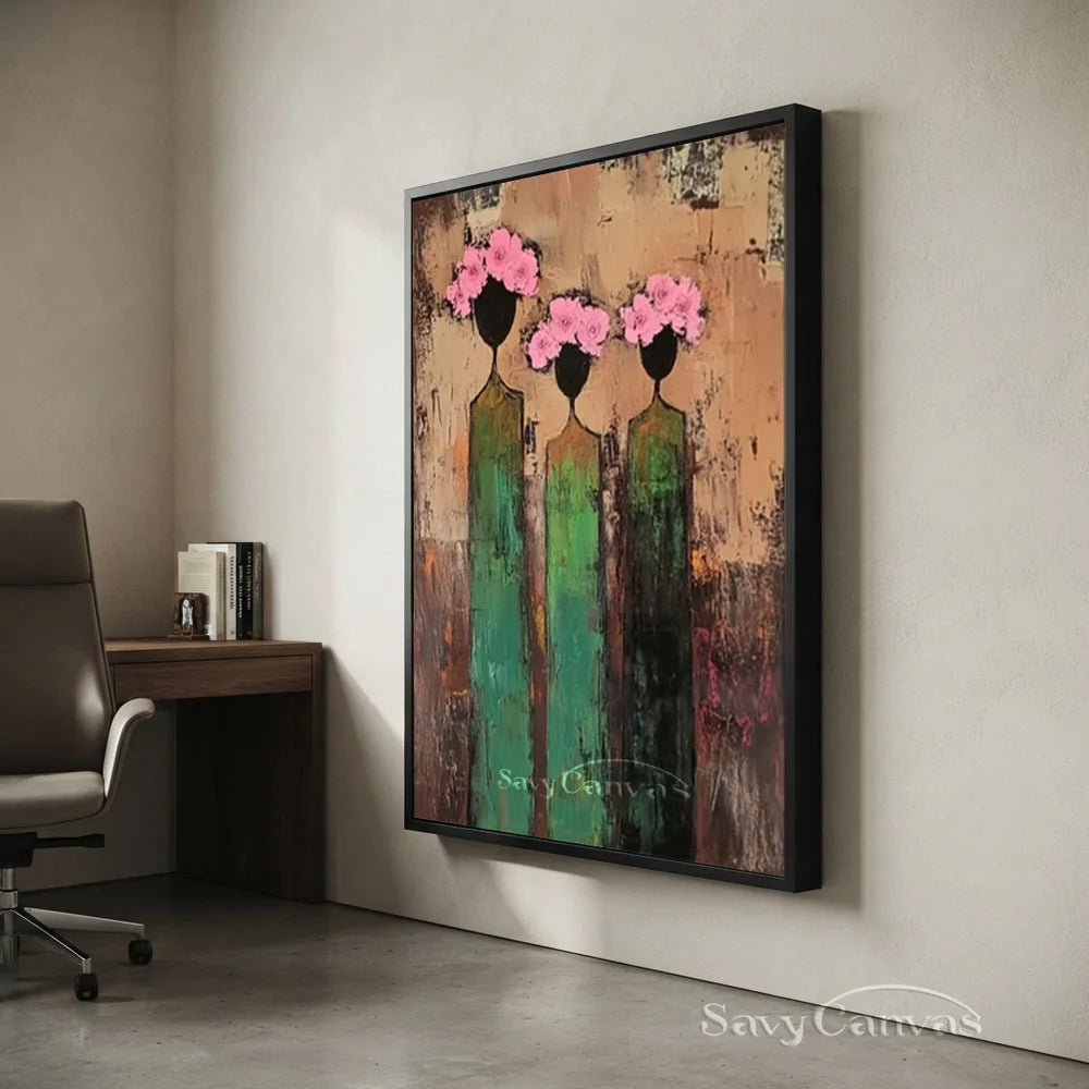 Hand-Painted Abstract Trio Floral Oil Painting #SS 286
