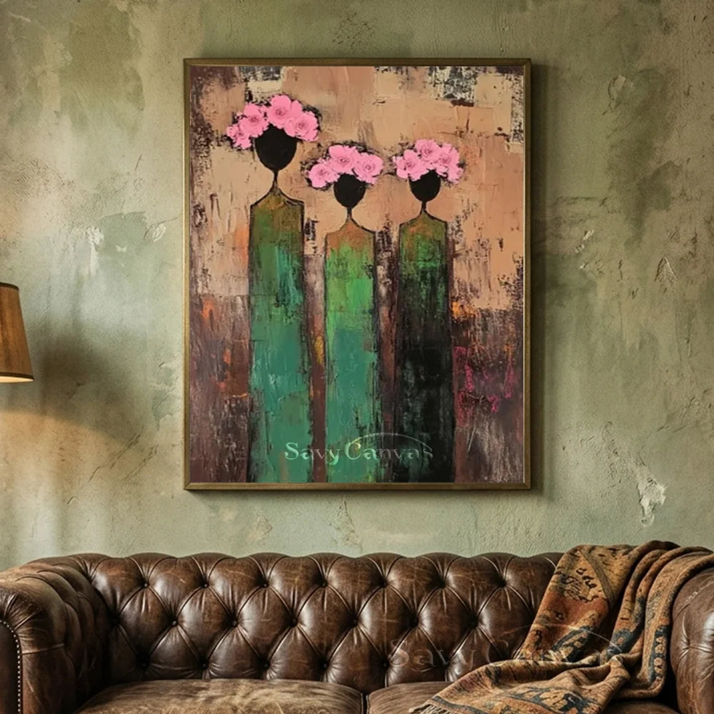 Hand-Painted Abstract Trio Floral Oil Painting #SS 286