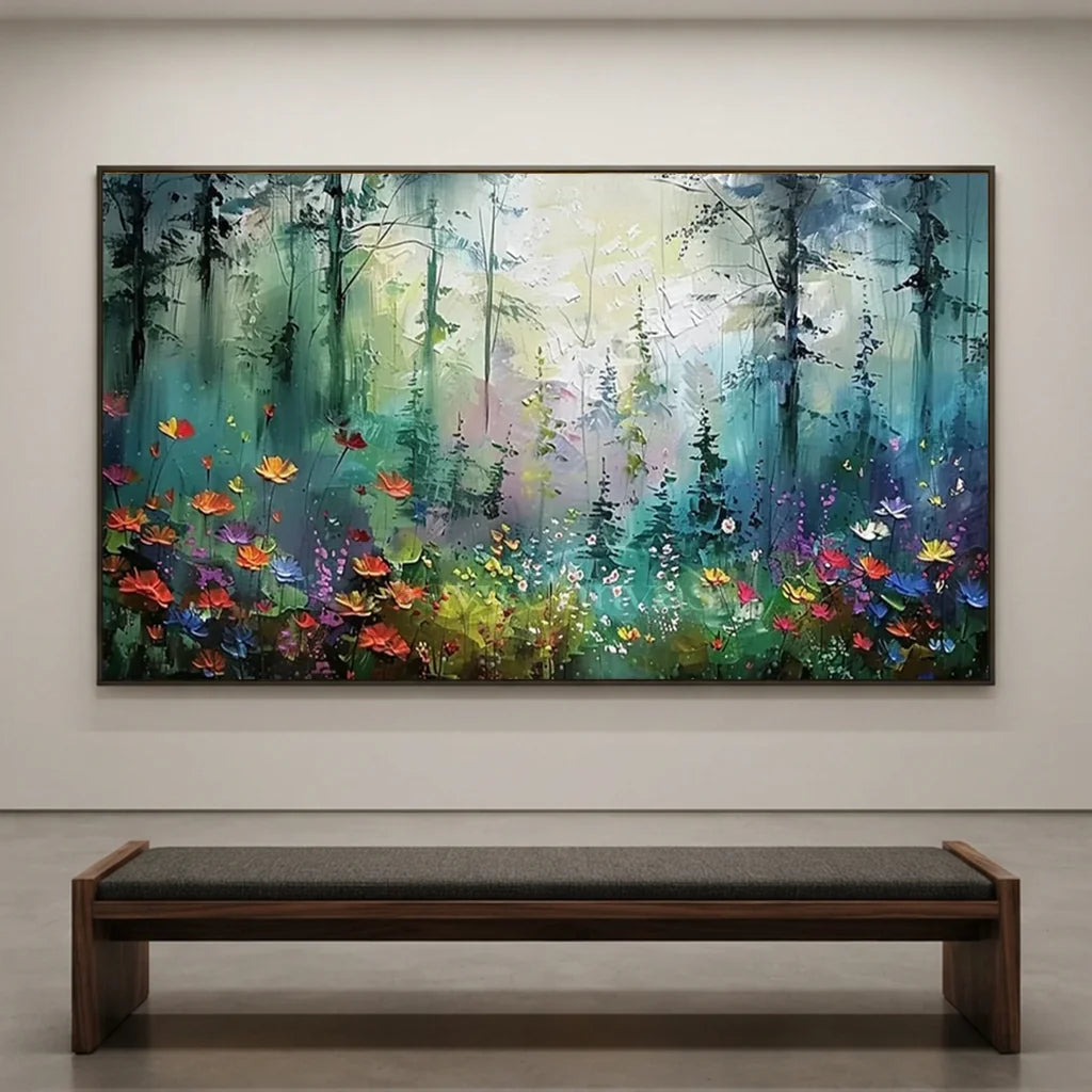 Abstract Light Through Trees Painting | Textured Forest Oil Art  #JJ 319