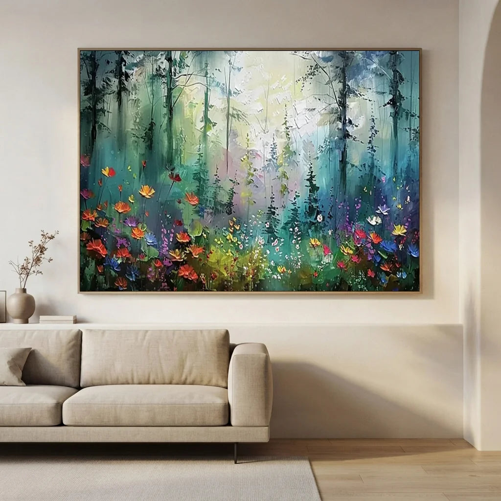 Abstract Light Through Trees Painting | Textured Forest Oil Art  #JJ 319