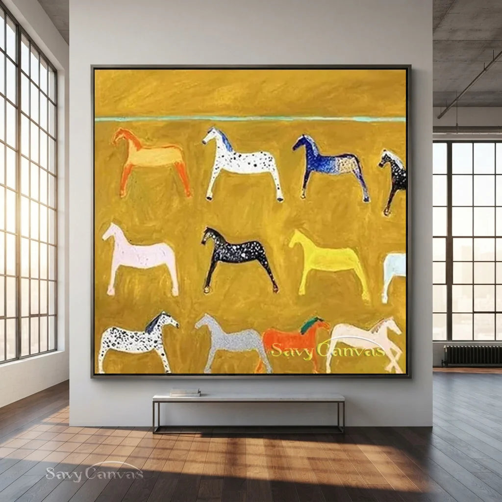 Abstract Horse Wall Art - Colorful Horse Painting on Canvas #JJ 426