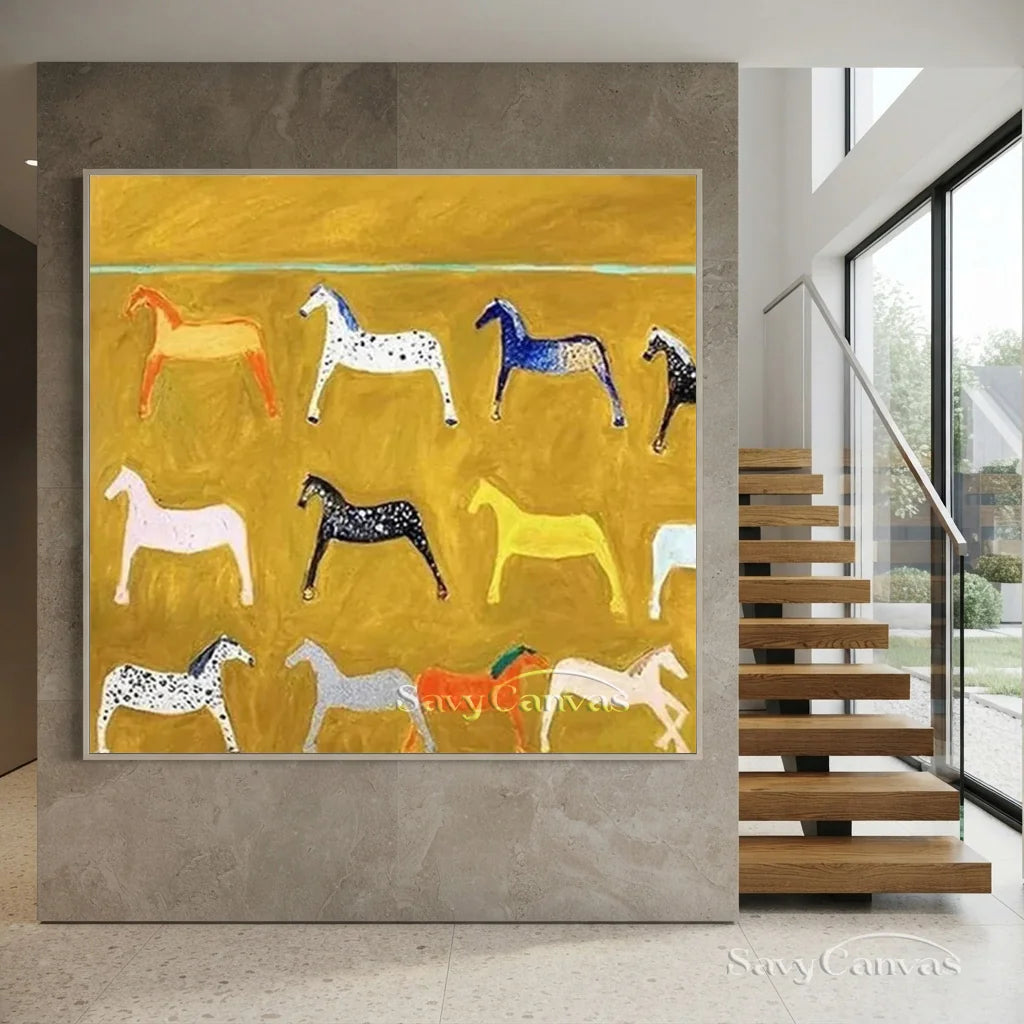 Abstract Horse Wall Art - Colorful Horse Painting on Canvas #JJ 426