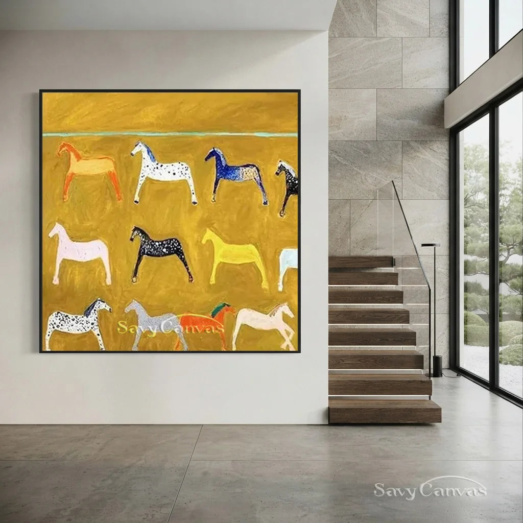Abstract Horse Wall Art - Colorful Horse Painting on Canvas #JJ 426
