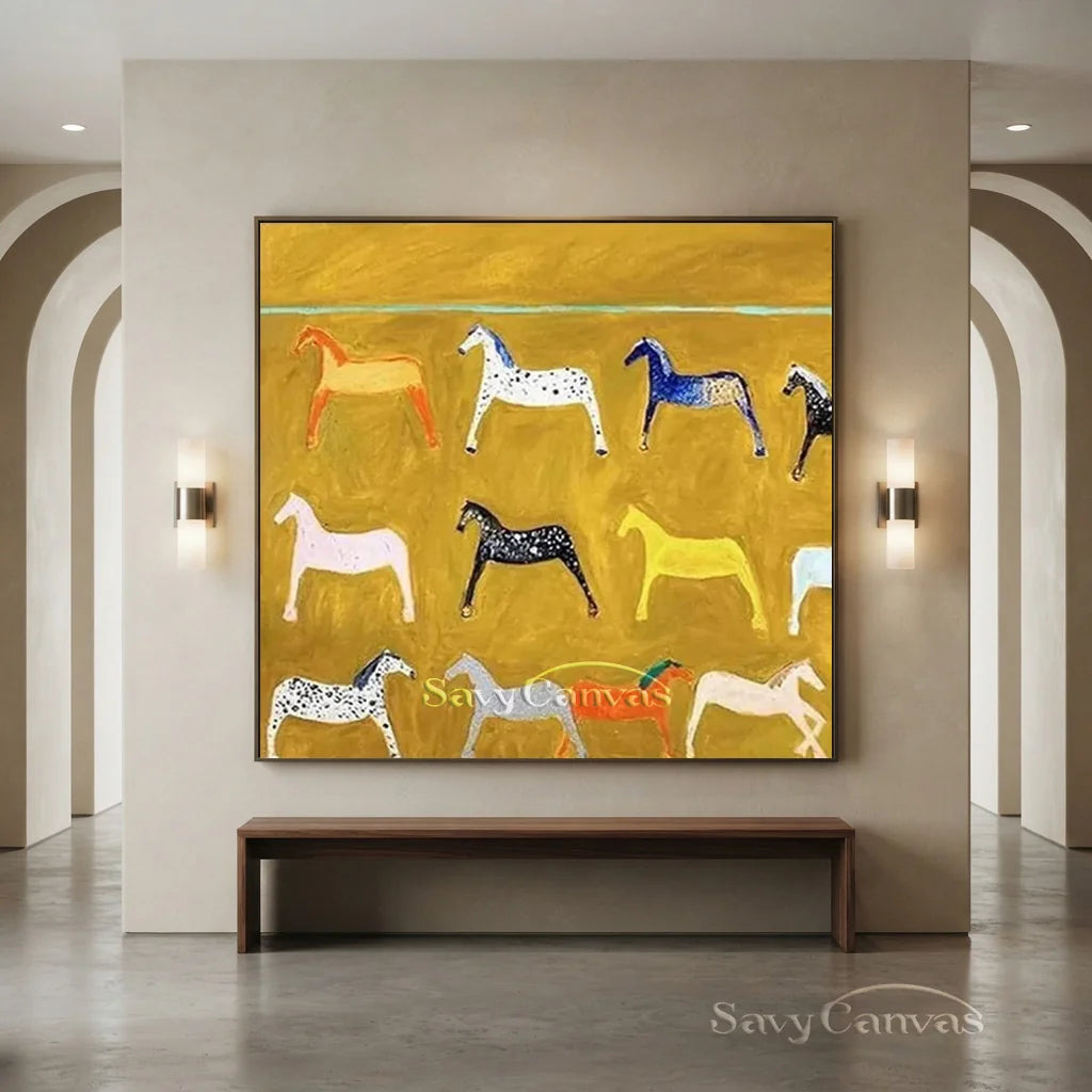 Abstract Horse Wall Art - Colorful Horse Painting on Canvas #JJ 426