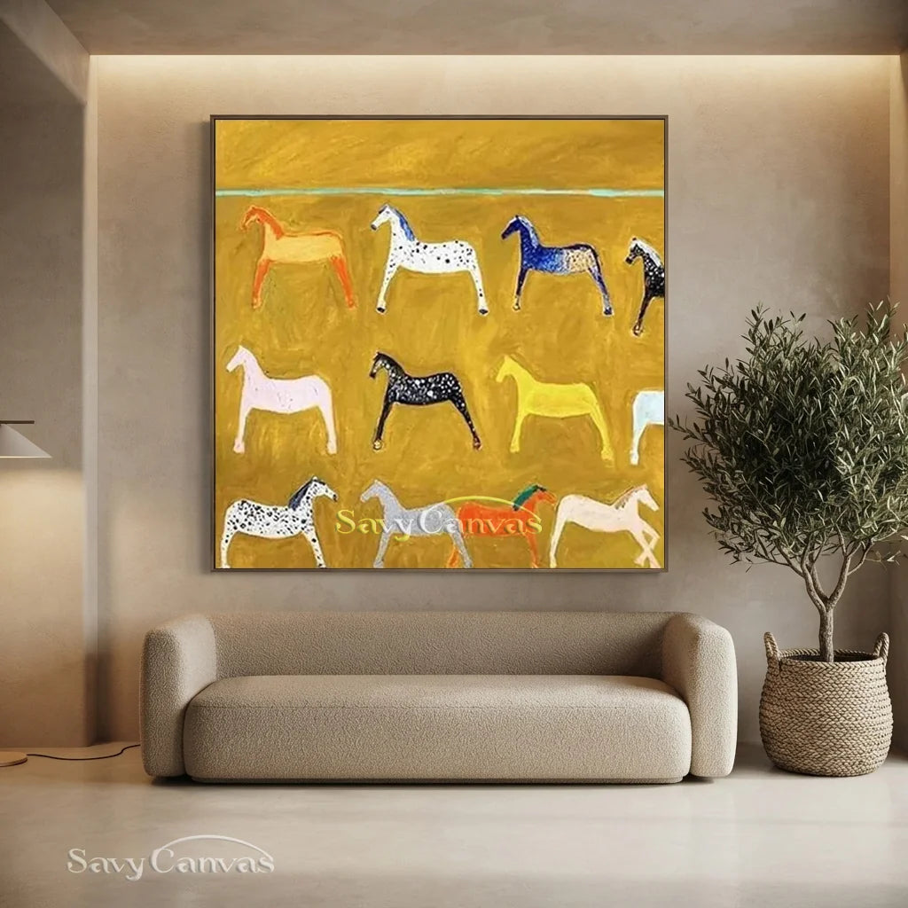 Abstract Horse Wall Art - Colorful Horse Painting on Canvas #JJ 426