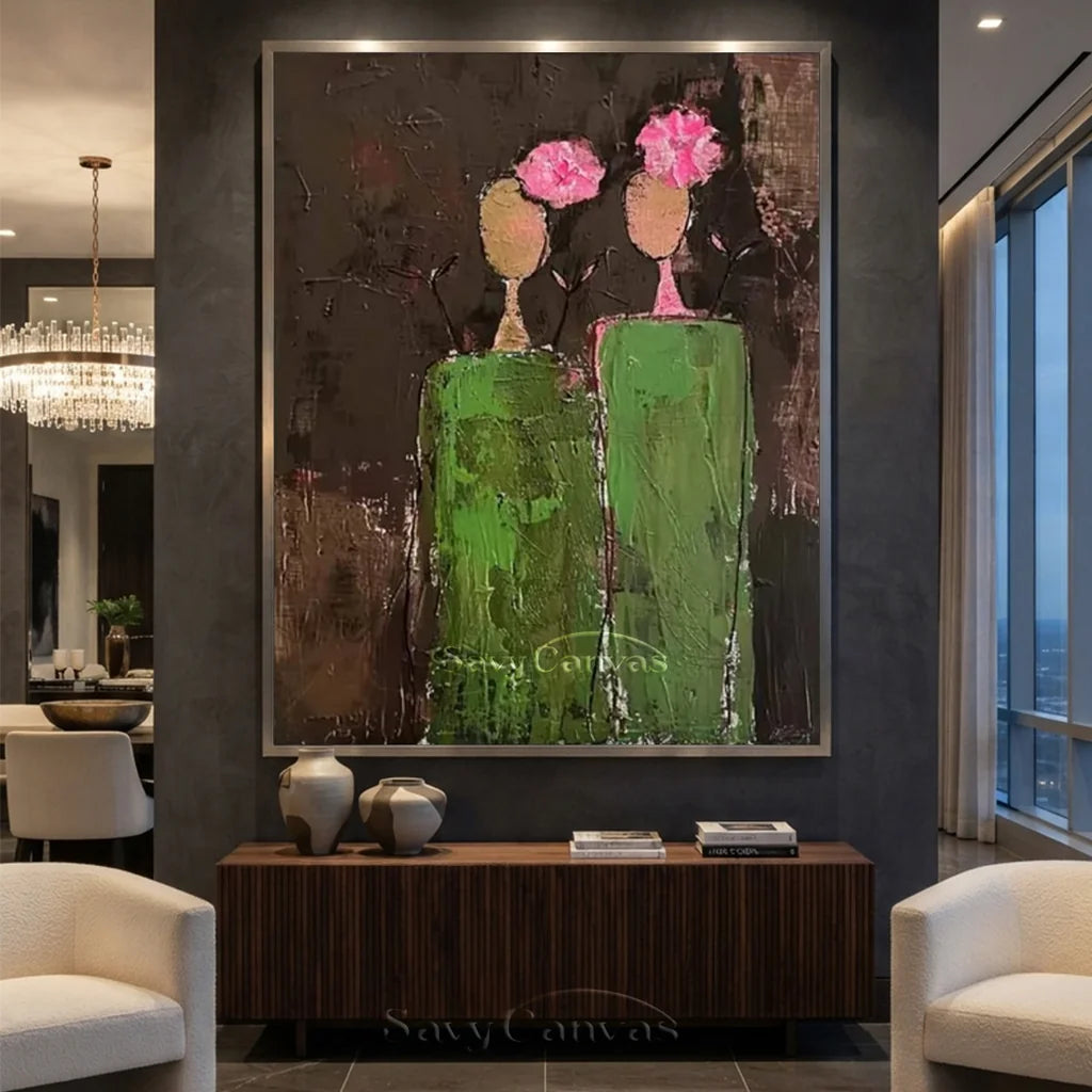Large Contemporary Wall Art | Abstract Painting Figures Flowers #ZZ 225