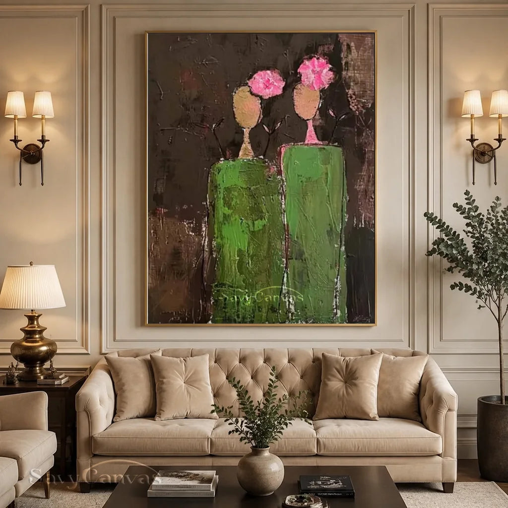 Large Contemporary Wall Art | Abstract Painting Figures Flowers #ZZ 225