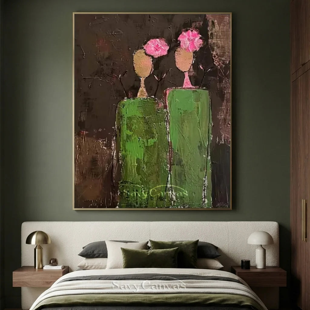 Large Contemporary Wall Art | Abstract Painting Figures Flowers #ZZ 225