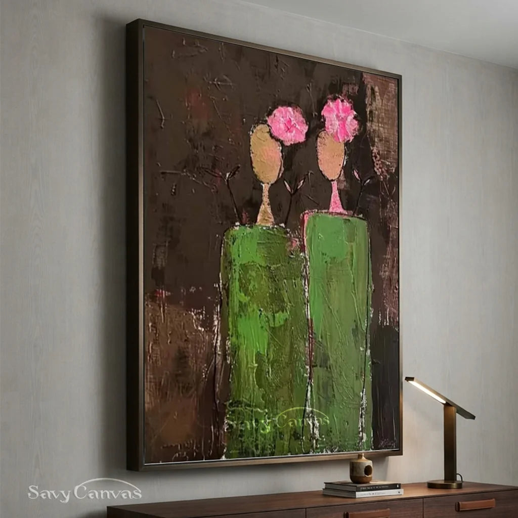 Large Contemporary Wall Art | Abstract Painting Figures Flowers #ZZ 225