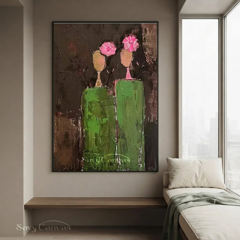 Large Contemporary Wall Art | Abstract Painting Figures Flowers #ZZ 225