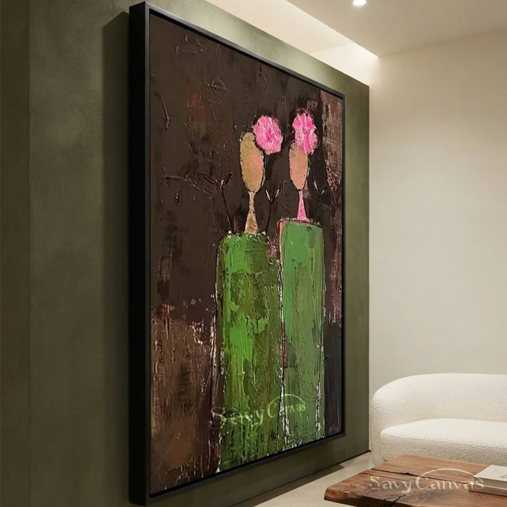 Large Contemporary Wall Art | Abstract Painting Figures Flowers #ZZ 225