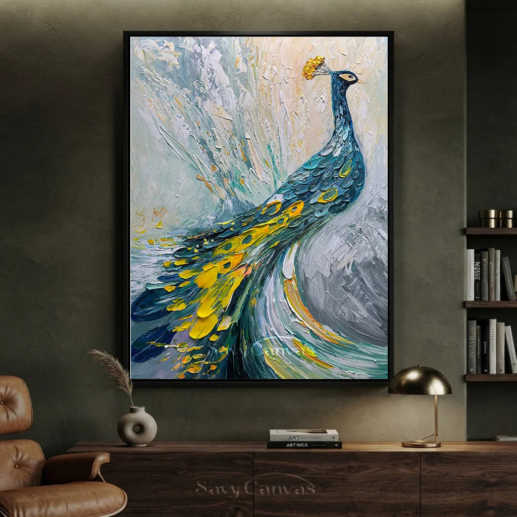 Abstract Peacock Wall Art | Large Textured Bird Painting #ZZ 206