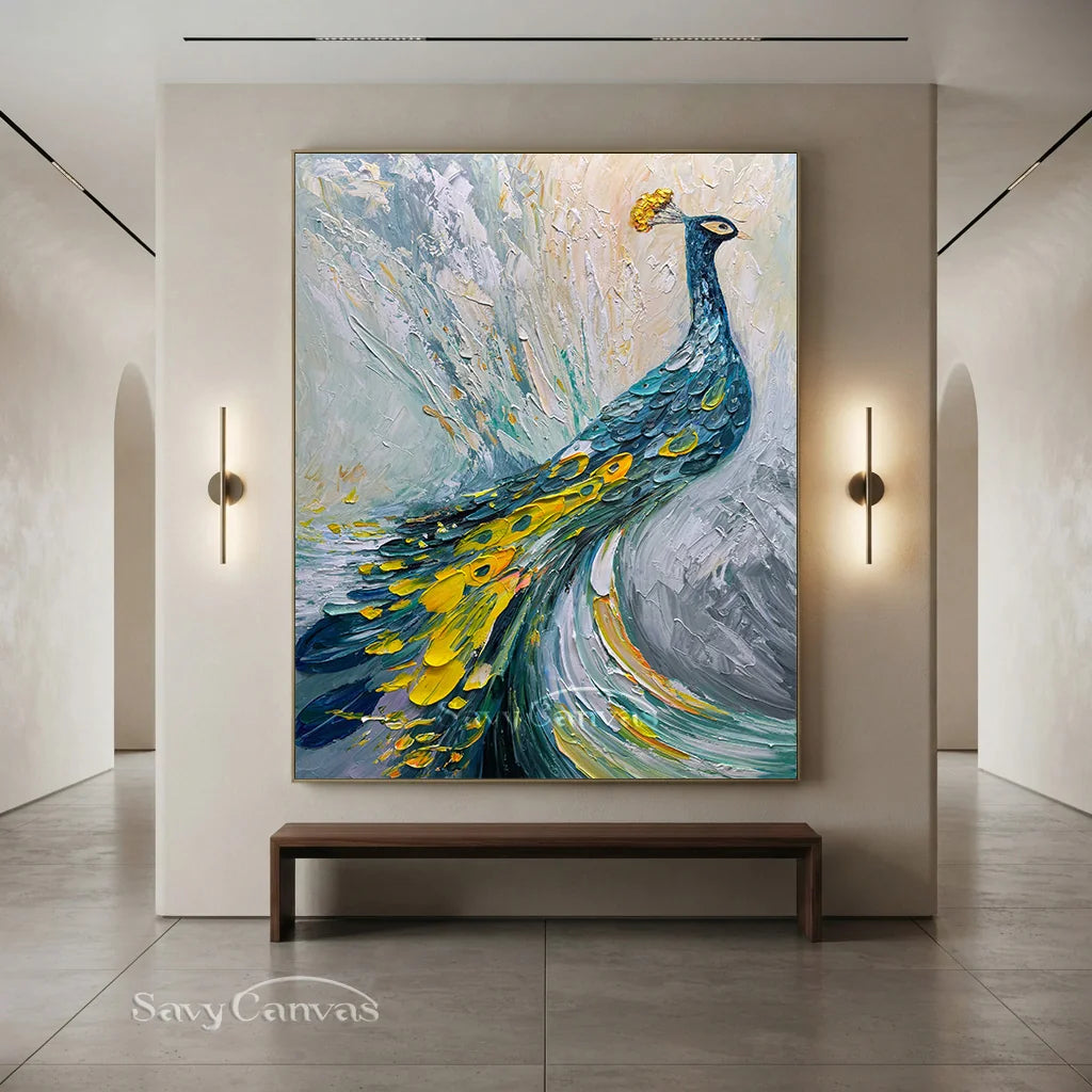 Abstract Peacock Wall Art | Large Textured Bird Painting #ZZ 206