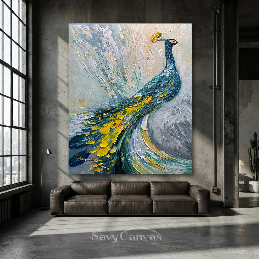 Abstract Peacock Wall Art | Large Textured Bird Painting #ZZ 206