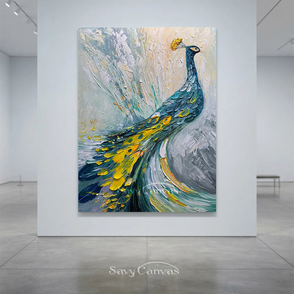 Abstract Peacock Wall Art | Large Textured Bird Painting #ZZ 206