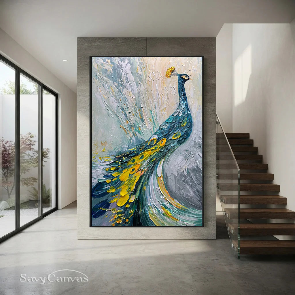 Abstract Peacock Wall Art | Large Textured Bird Painting #ZZ 206