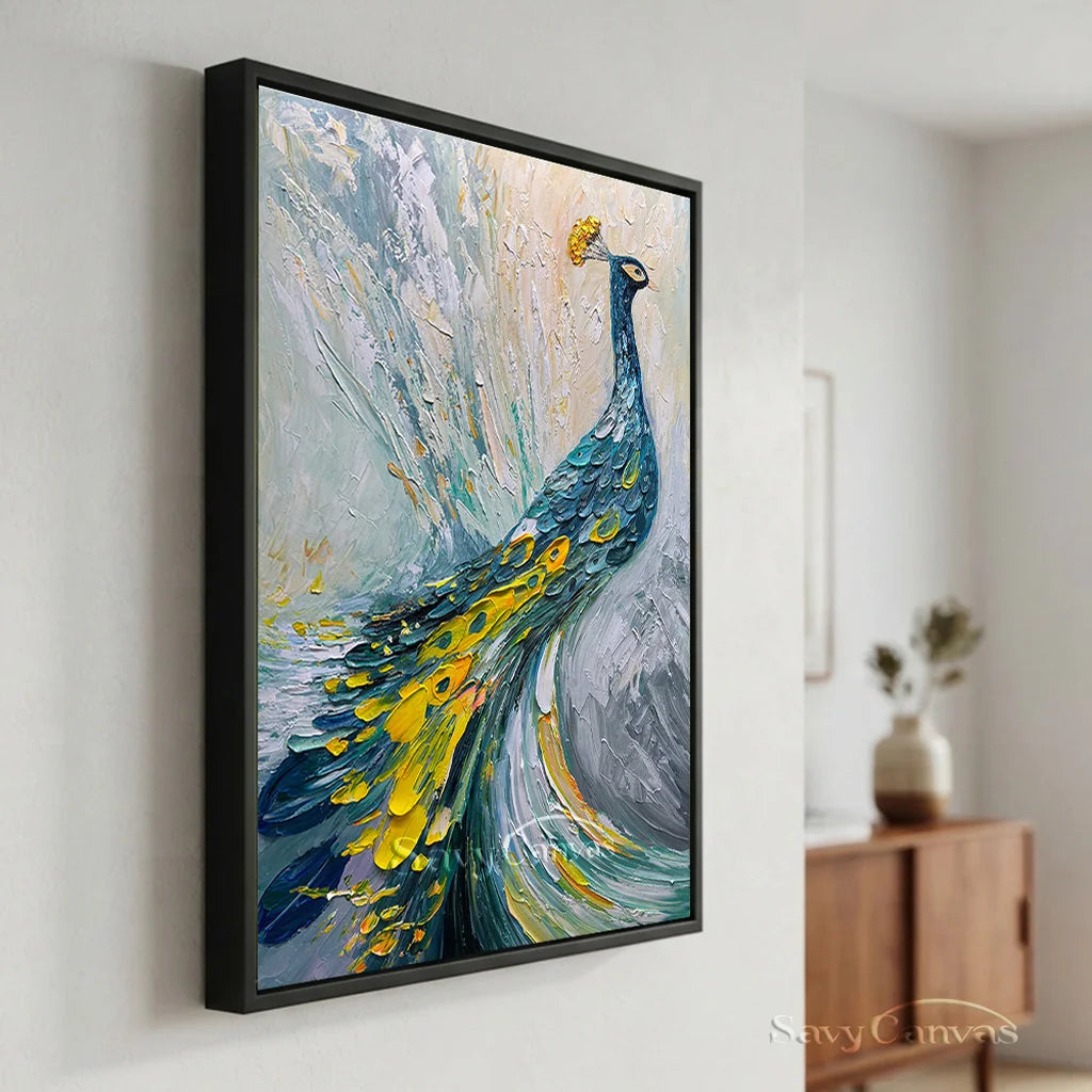 Abstract Peacock Wall Art | Large Textured Bird Painting #ZZ 206
