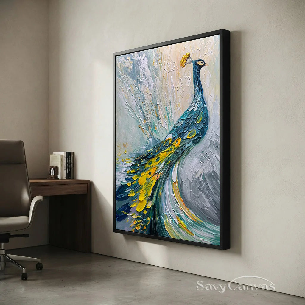 Abstract Peacock Wall Art | Large Textured Bird Painting #ZZ 206