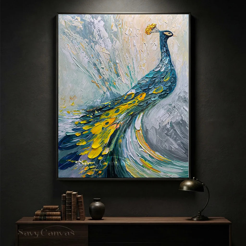 Abstract Peacock Wall Art | Large Textured Bird Painting #ZZ 206