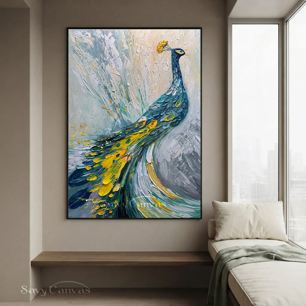 Abstract Peacock Wall Art | Large Textured Bird Painting #ZZ 206