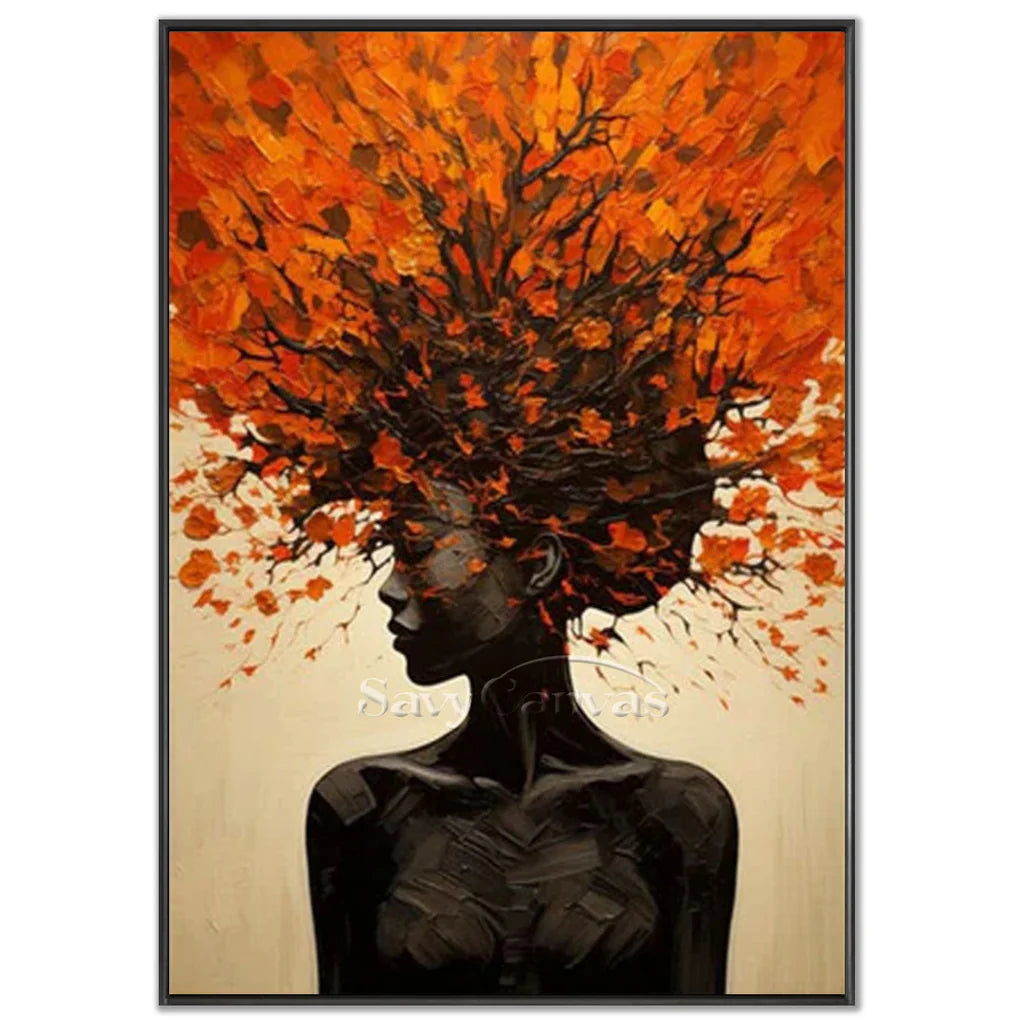 Orange Brown Explosive Hair Abstract Portrait Painting, Modern Art Wall Art #TB 044