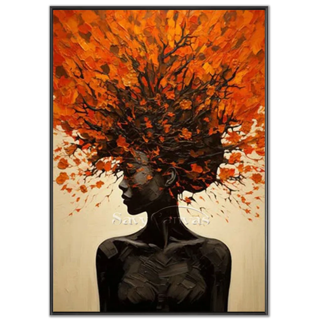 Orange Brown Explosive Hair Abstract Portrait Painting, Modern Art Wall Art #TB 044