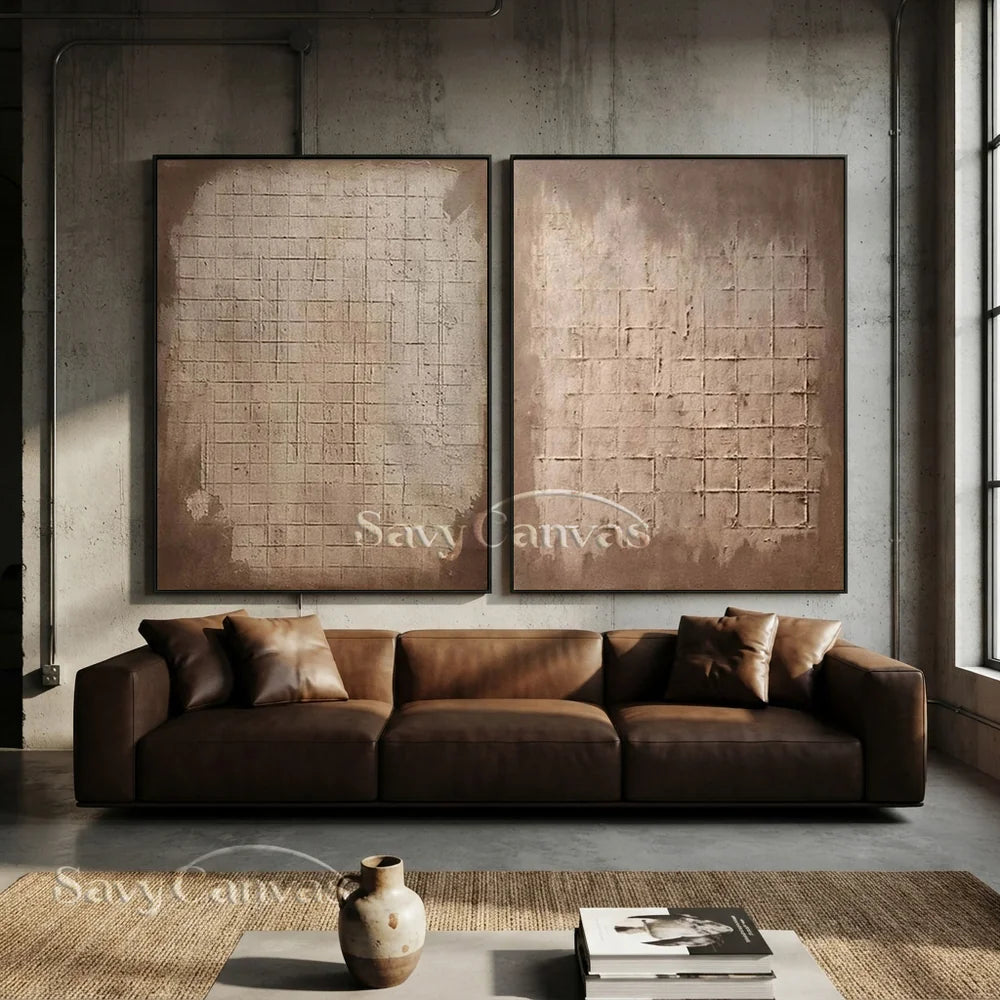 Set of Two Abstract Textured Canvas Paintings  for Modern Interiors #JJ 009
