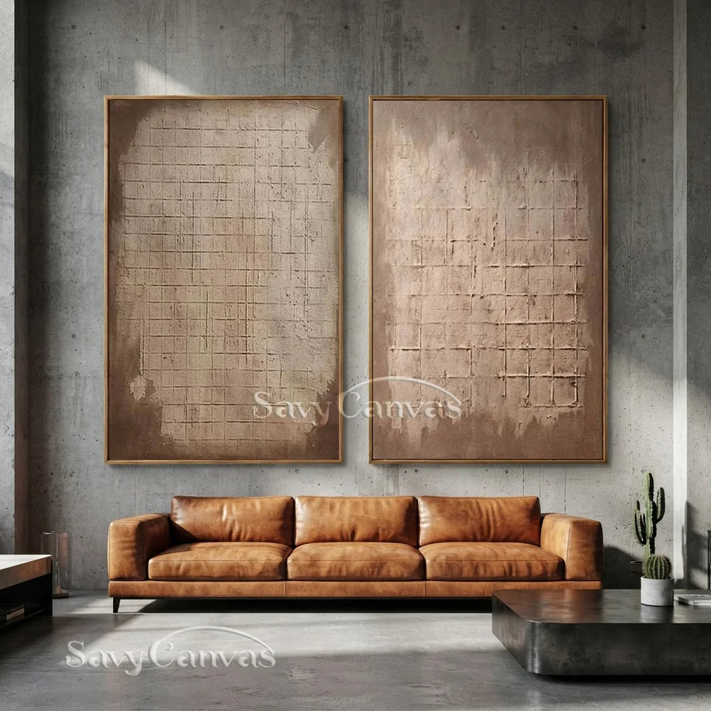 Set of Two Abstract Textured Canvas Paintings  for Modern Interiors #JJ 009